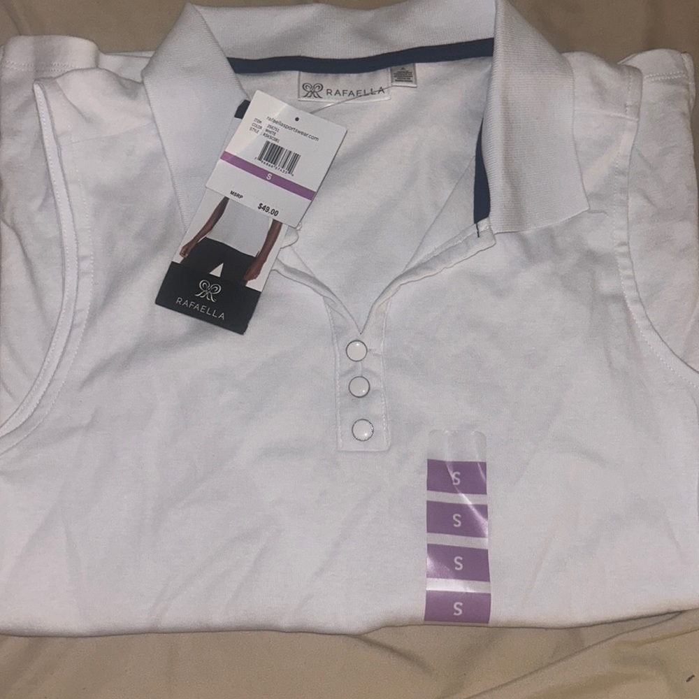white collared golf tank top, boutique top, with buttons, never worn new w tags